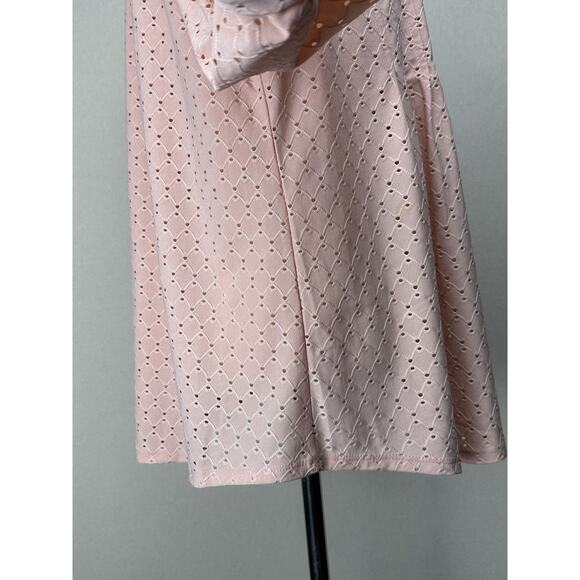 Women's Roz & Ali Top 1X Peach Eyelet Pullover 3/4 Sleeve Stretch Baby Doll - Picture 4 of 11